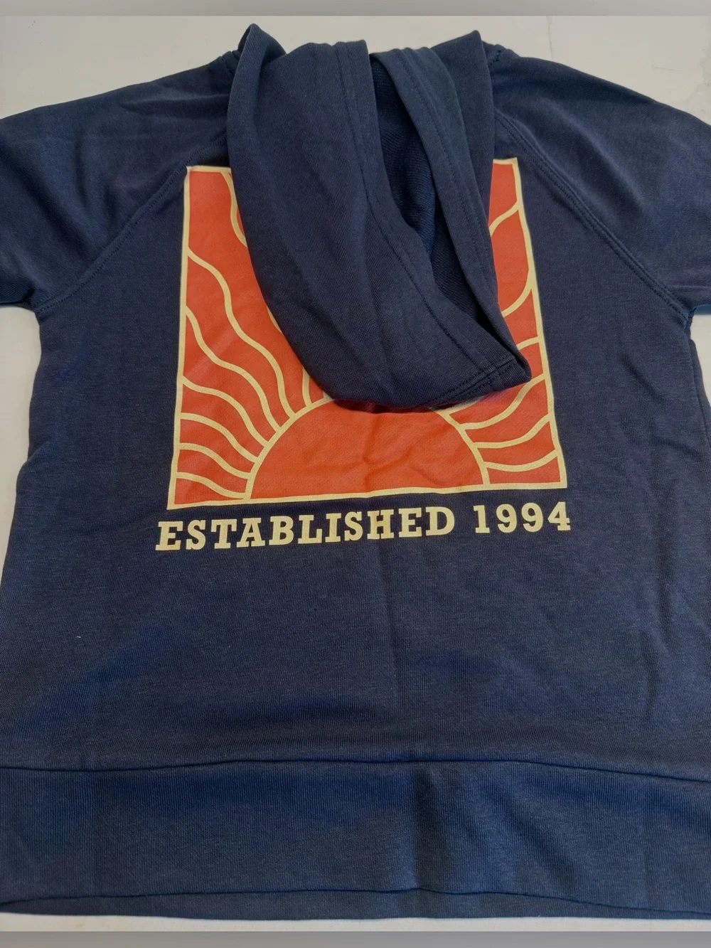 Old Navy Boys Medium 8 NWOT Short Sleeve Hoodie Navy Blue Graphic Pullover